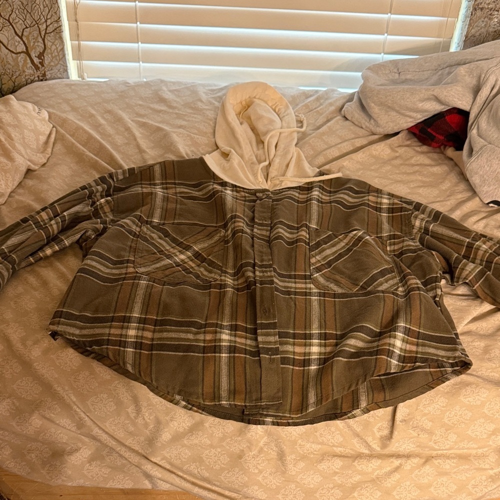 NOBO Brown Plaid Jacket with Cream Hood